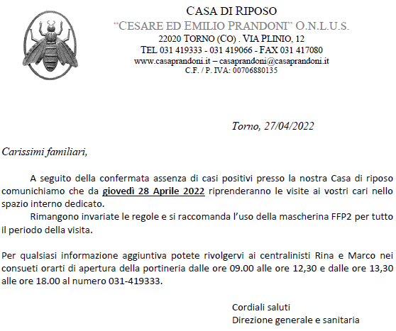 Comunicazione Ufficiale Covid